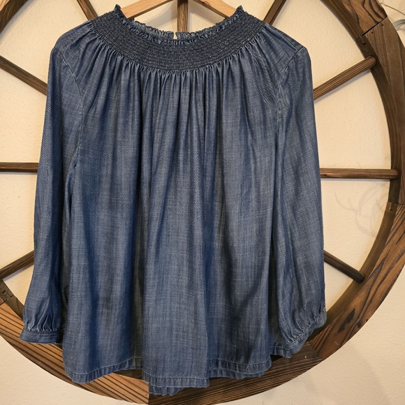 Loft Top Women's Medium size chambray Smocked Top - Picture 1 of 10